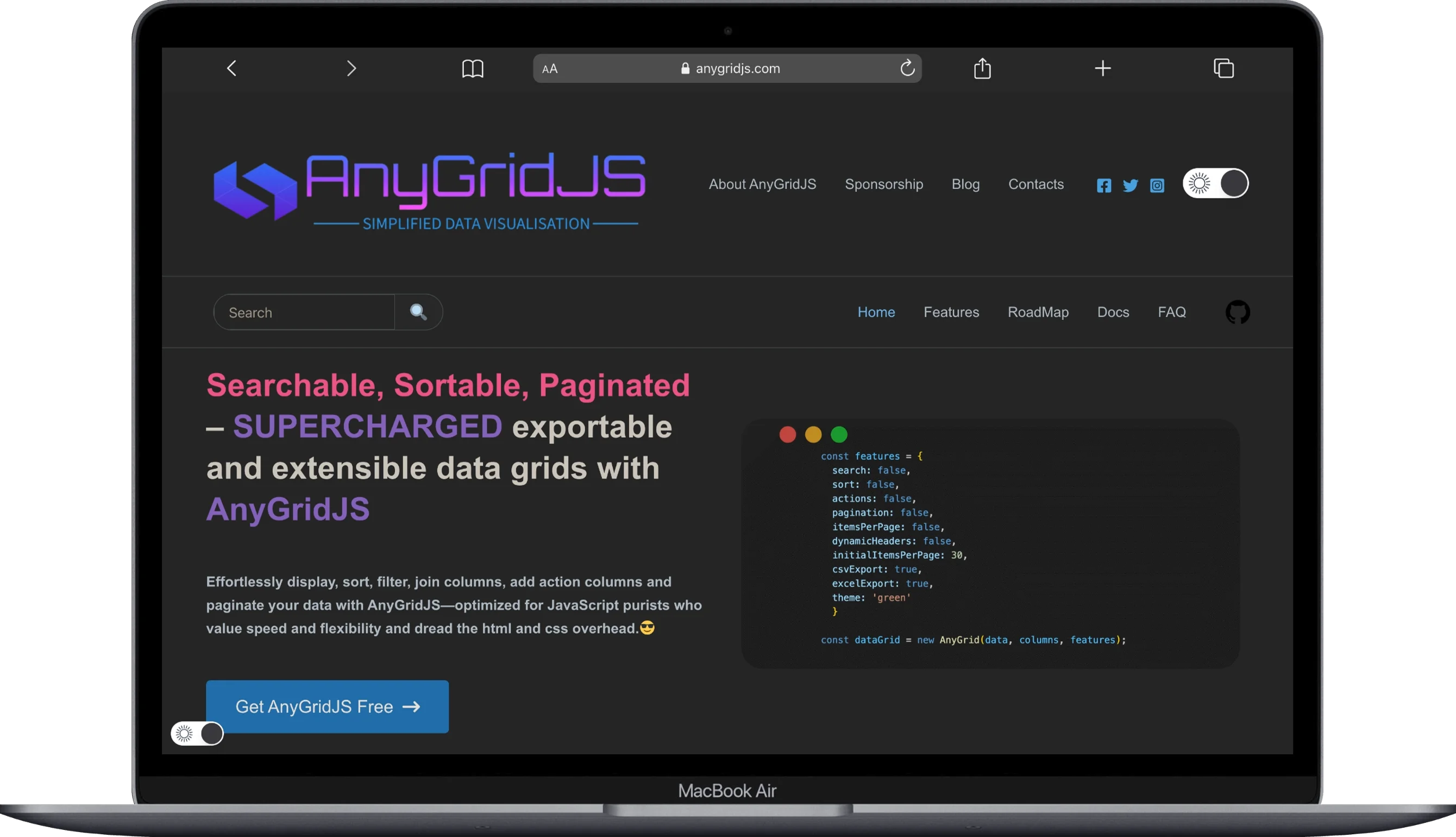 AnyGridJS product site